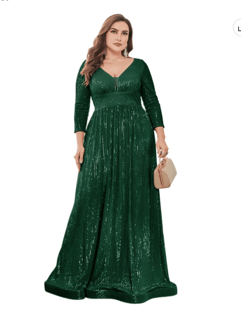 AURA Womens Plus Size 2X Sequin Evening Dress Long Sleeve V Neck Maxi Formal